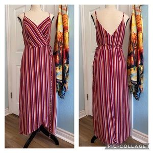 AQUA faux wrap multi-stripe maxi dress Sz. M (b3)